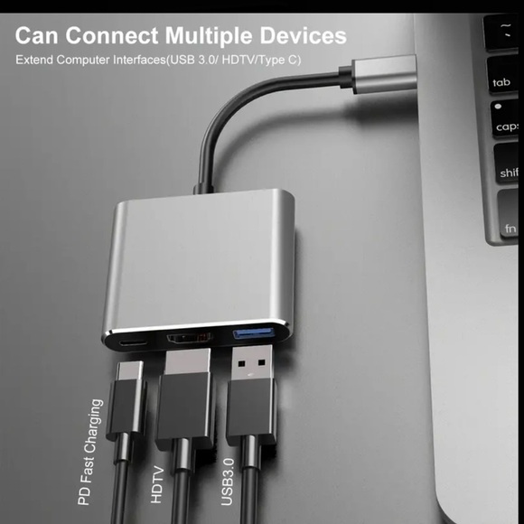 Brand New USB C 3-in-1 Hub Adapter 4K HDMI USB 3.0 PD Charging Multiport Dongle - Picture 5 of 10